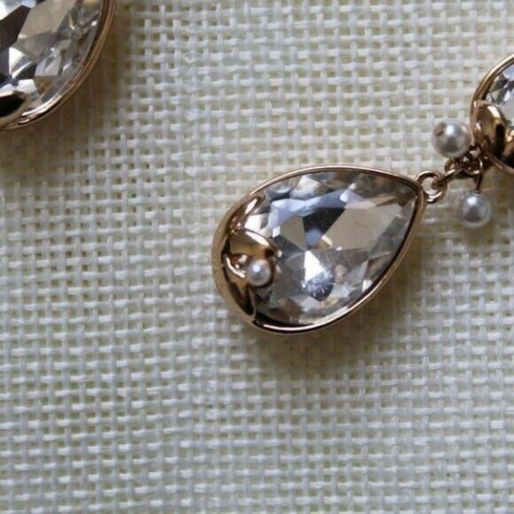 Gold-Tone Crystal & Imitation Pearl Triple Drop Earrings - Picture 4 of 7